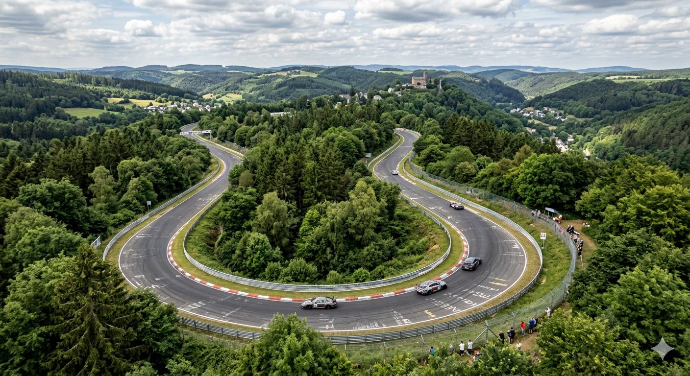 L'Enfer Vert — vue aérienne du circuit dans la forêt de l'Eifel