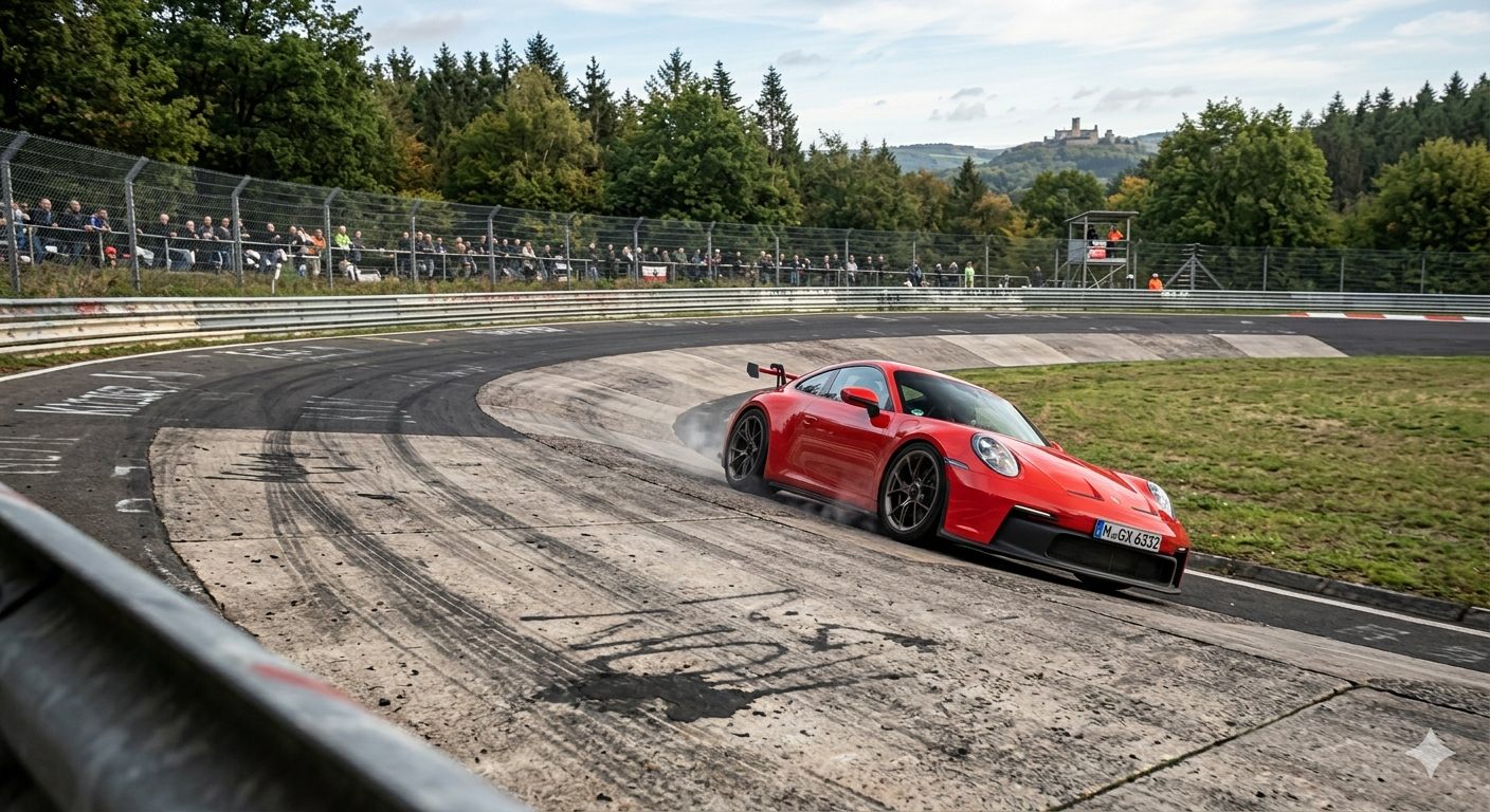 Karussell — Porsche 911 GT3 en dérive dans le virage relevé