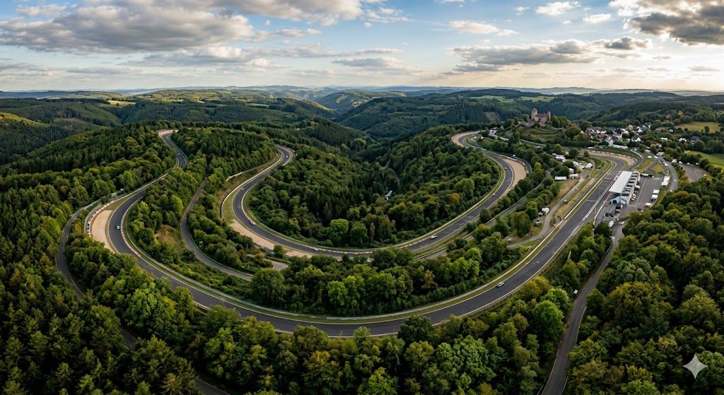 Le Nürburgring — vue aérienne du circuit dans la forêt de l'Eifel